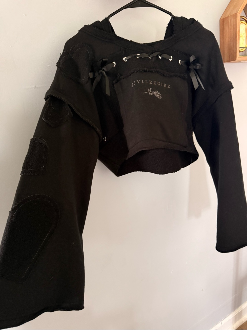 Black Civilregime Lace-Up Cropped Hoodie